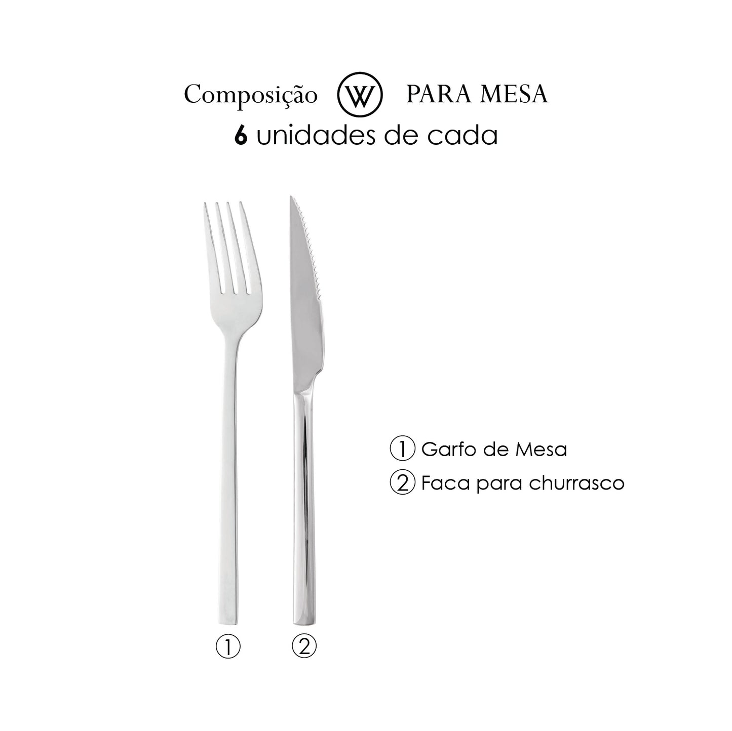 Conjunto 12 Peças Faca para Churrasco e Garfo Para Mesa Firenze Aço Inox - Wolff