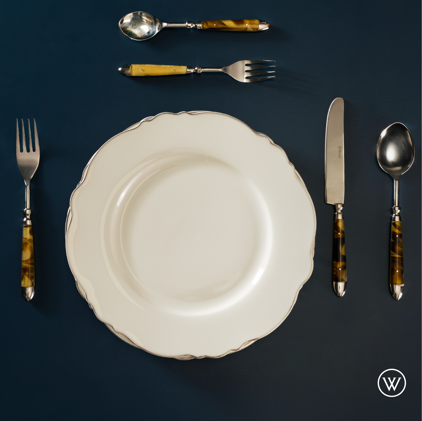 Conjunto 6 Pratos para Sobremesa de Porcelana Maldivas com Fio Prata 21cm - Wolff