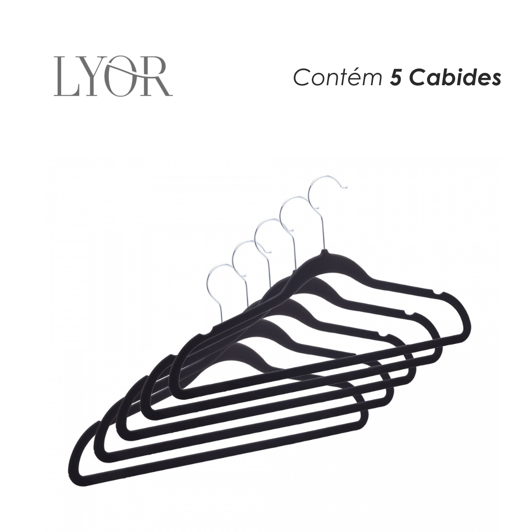 Conjunto 5 Cabides de Plástico Emborrachados Preto -Lyor