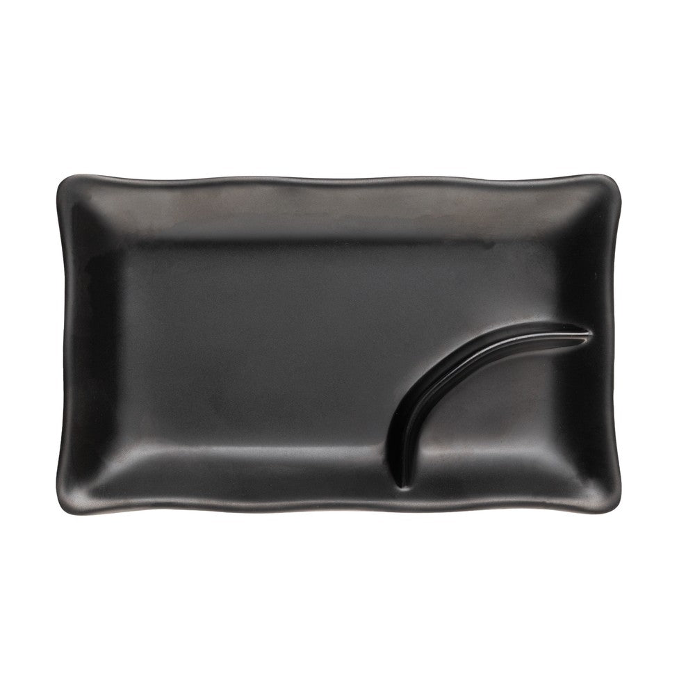 Jogo 12 Pratos com Molheira 50ml 19cm x 11cm x 2,5cm Preto Melamina - Rojemac Profissional
