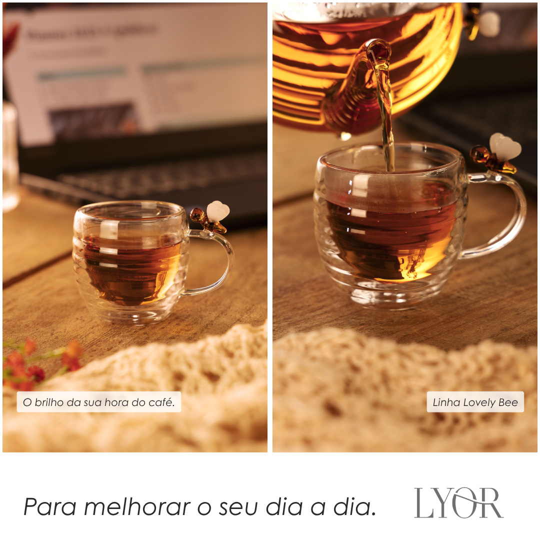 Conjunto 2 Xícaras de Café Parede Dupla de Vidro Borossilicato Lovely Bee 80ml - Lyor