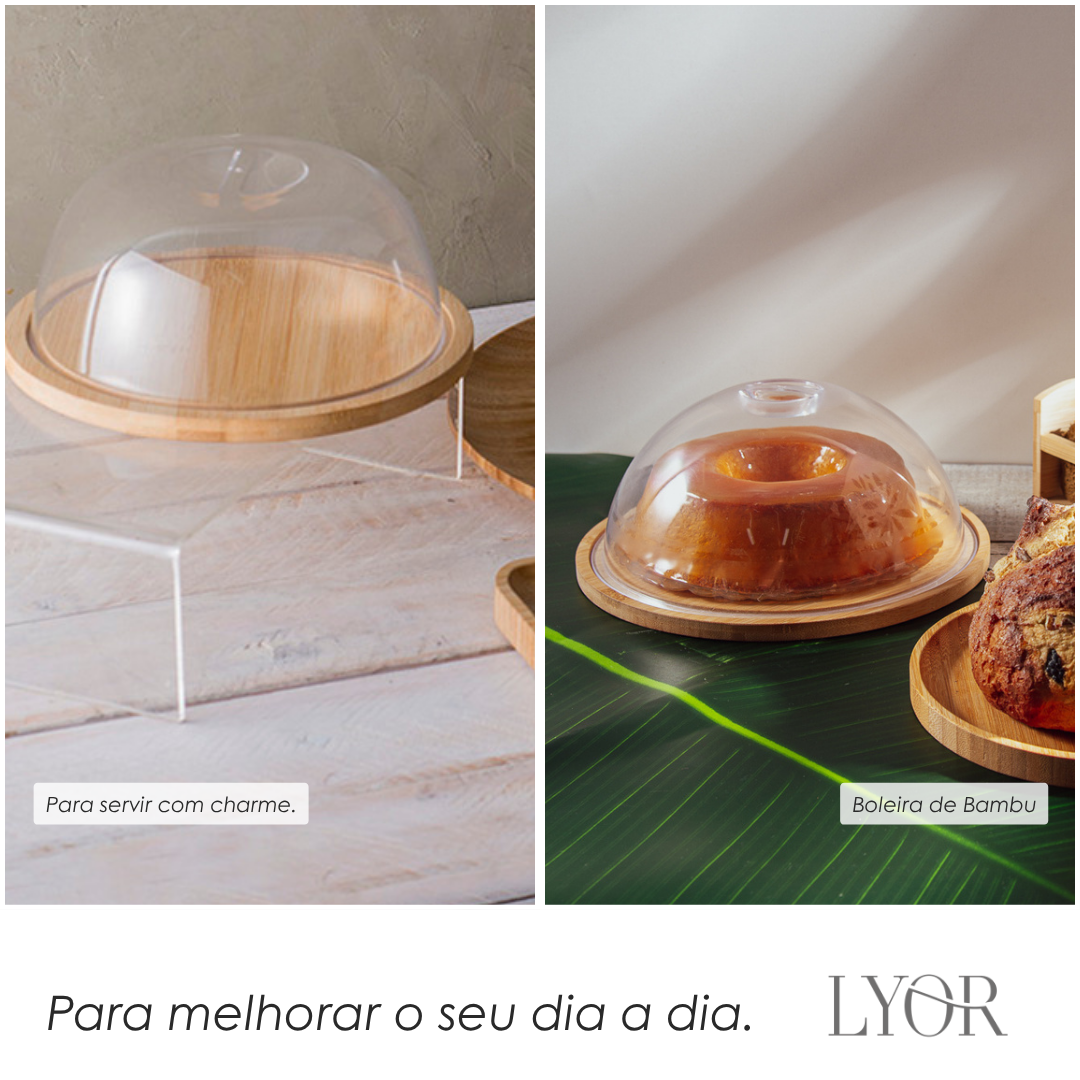 Queijeira de Bambu com Tampa em Plástico 18,5cm x 18,5cm x 8cm - Lyor