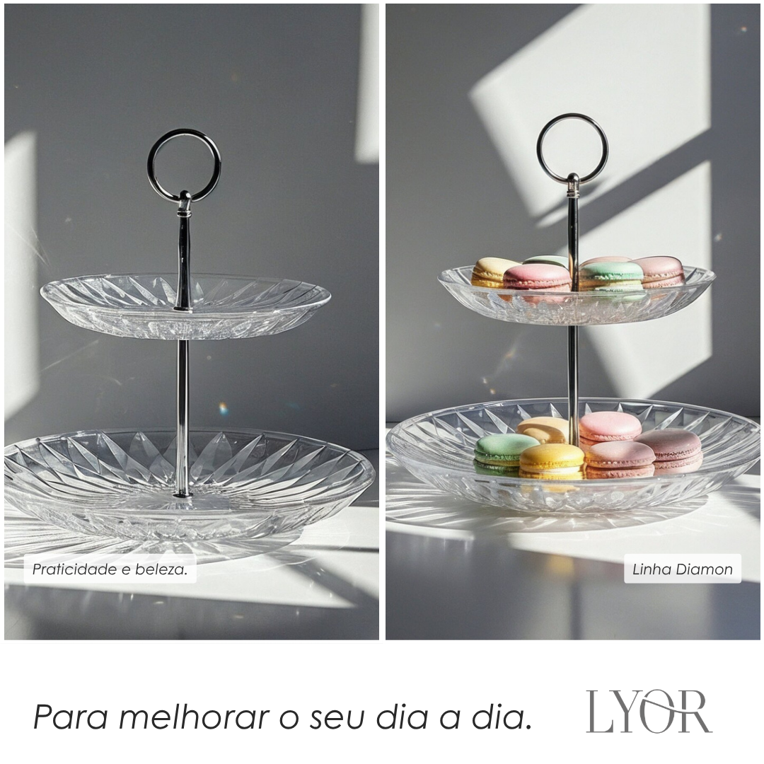 Porta Doces de Vidro 2 Andares Diamond 25cm - Lyor