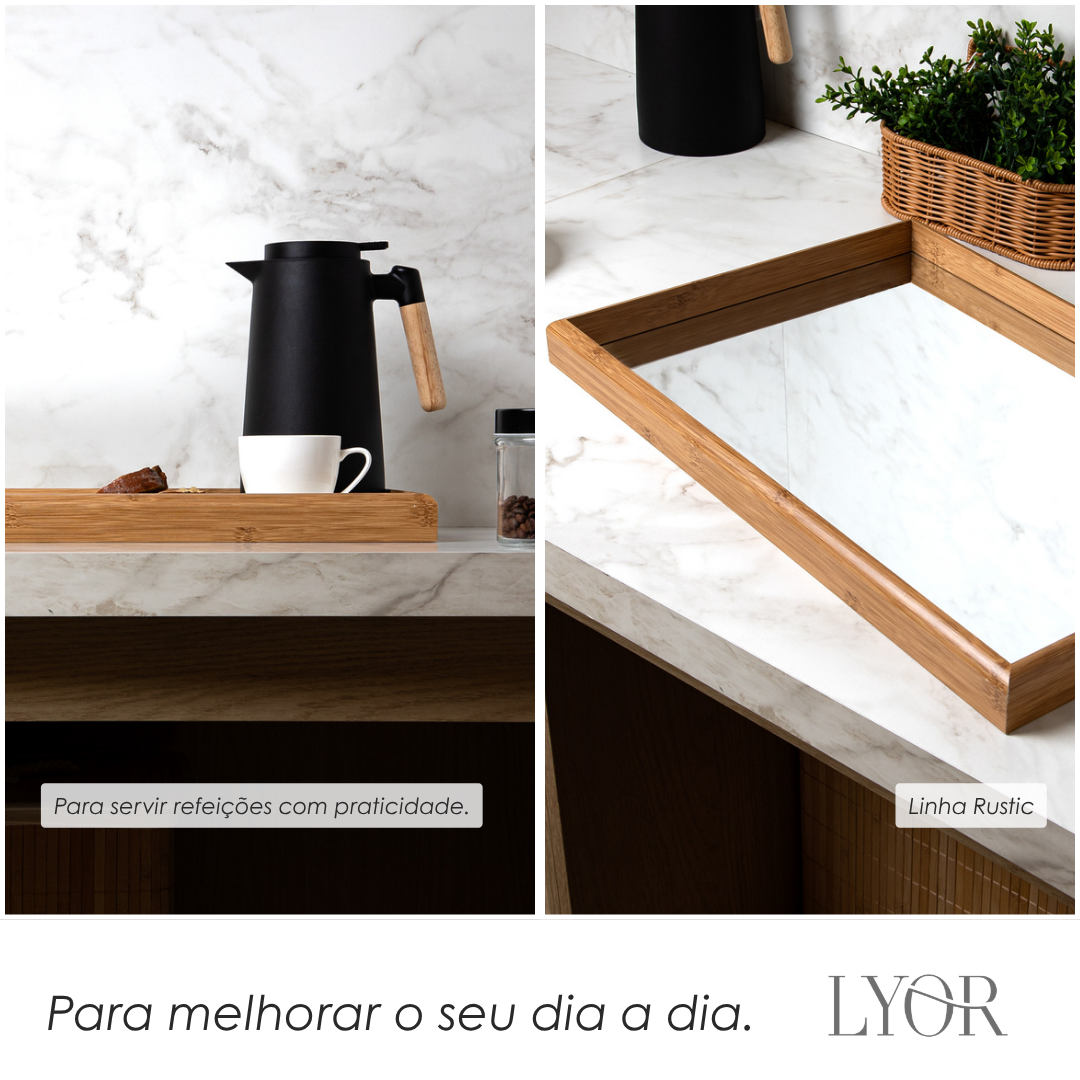 Bandeja com Espelho Rustic 41cm x 31cm x 5cm Madeira - Lyor