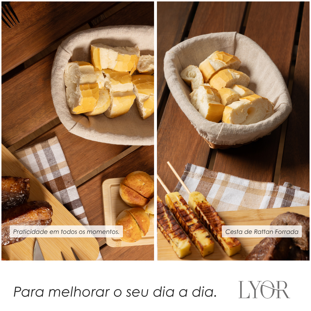 Cesta Retangular de Rattan Plástico com Forro em Tecido 24cm x 17cm x 7cm - Lyor
