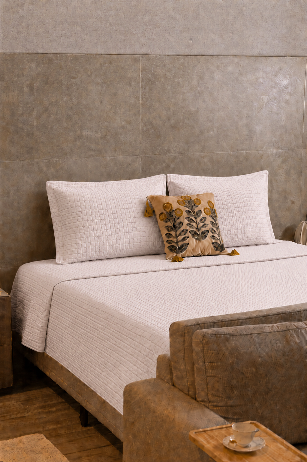 Colcha Matelassê Quadrat Queen com 2 Porta Travesseiros Rosa Microfibra - Lyor