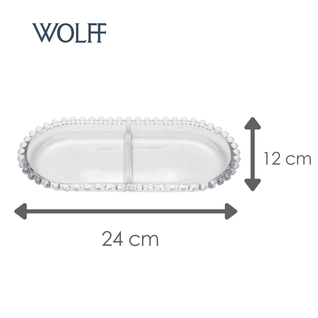 Petisqueira de Cristal com Divisória Oval Pearl 24cm x 12cm x 2cm - Wolff