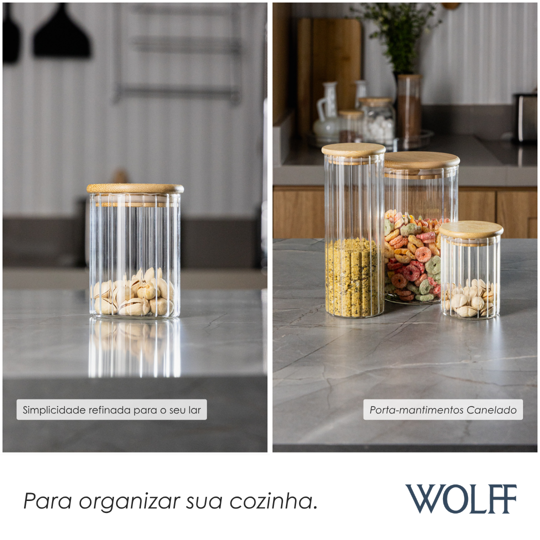 Porta Mantimento com Tampa de Bambu Canelado 200ml Vidro Borossilicato – Wolff