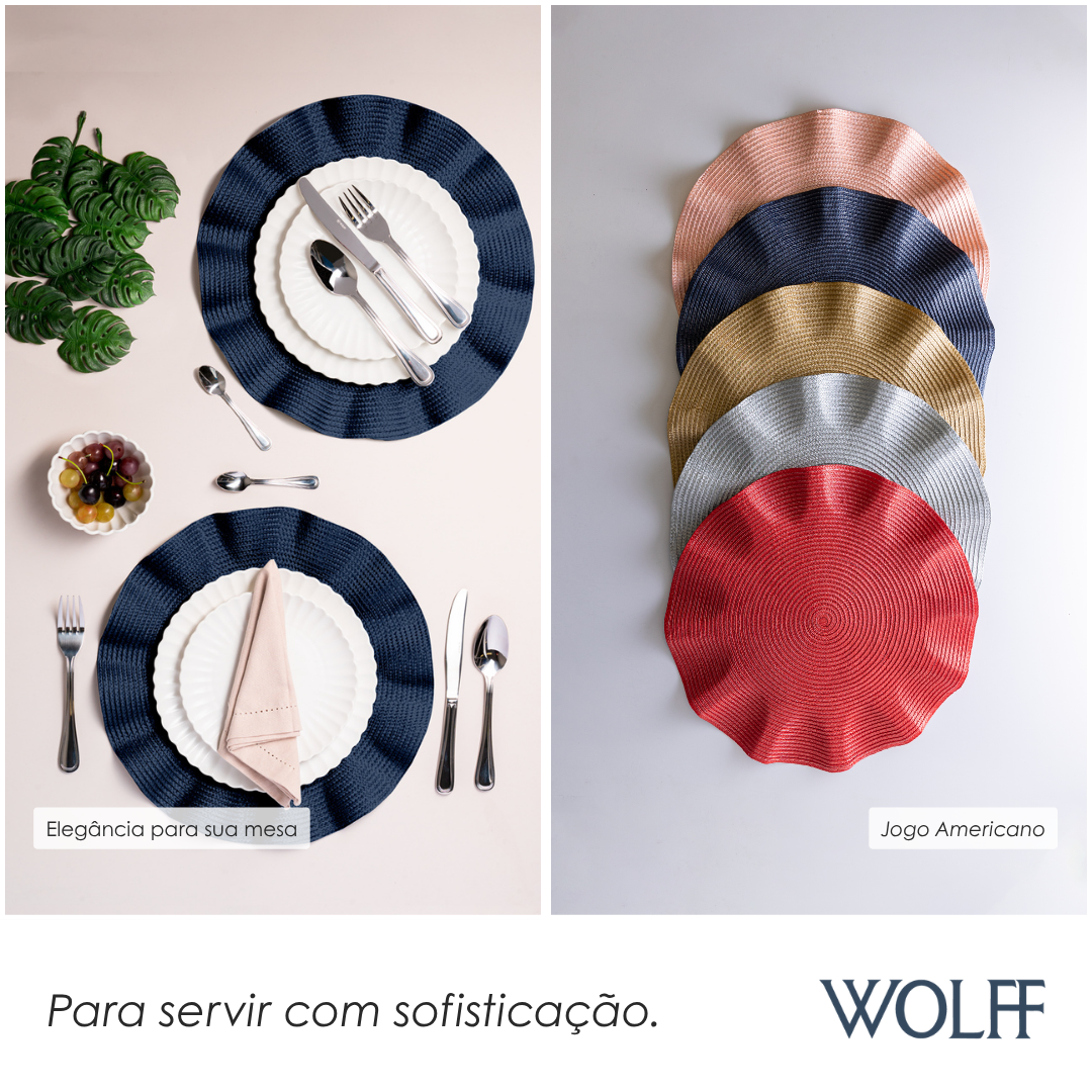 Jogo Americano de Polipropileno Babado Azul 38cm - Wolff