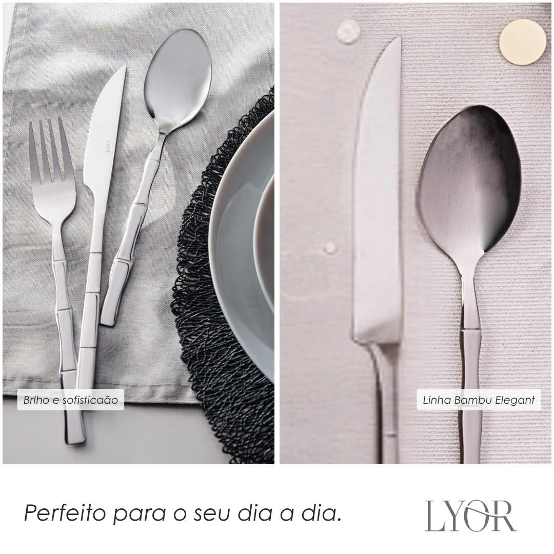 Conjunto 6 Colheres para Mesa de Aço Inox Bambu Elegant 19,8cm - Lyor