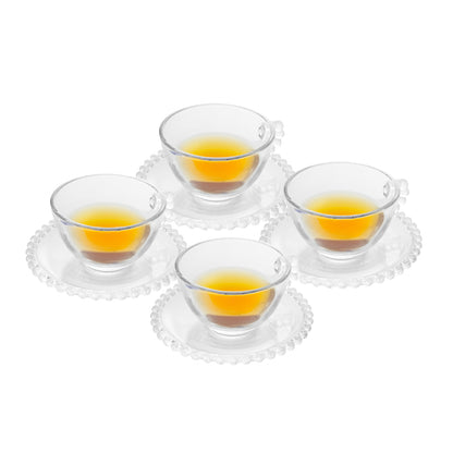 Conjunto 4 Xícaras de Chá de Cristal com Pires Pearl 180ml - Wolff