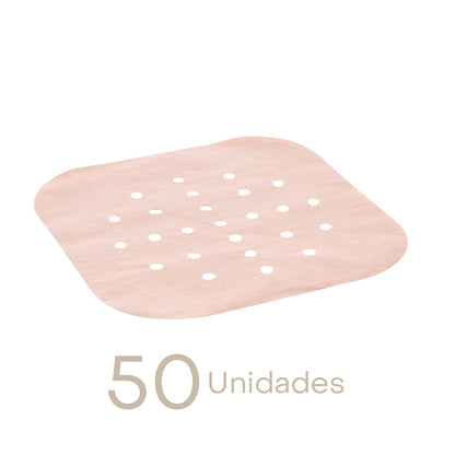 Conjunto de 50 Tapetes Quadrados de Papel Descartável para Air Fryer 18,5cm x 18,5cm - Lyor