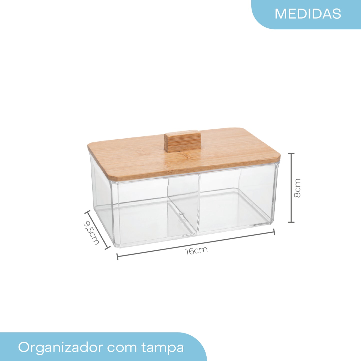 Caixa Organizadora com Tampa de Bambu My Box 16cm x 9,5cm x 8cm Poliestireno - Lyor