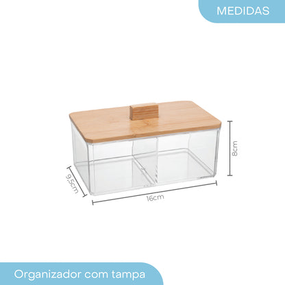 Caixa Organizadora com Tampa de Bambu My Box 16cm x 9,5cm x 8cm Poliestireno - Lyor