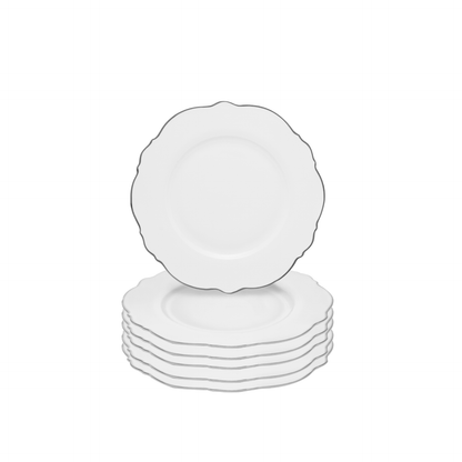 Conjunto 6 Pratos para Sobremesa de Porcelana Maldivas com Fio Prata 21cm - Wolff