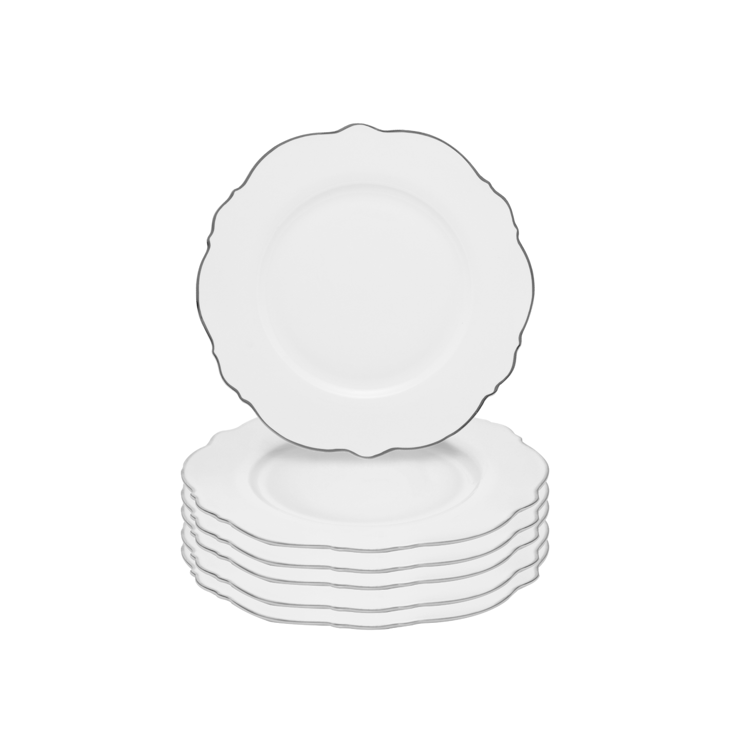 Conjunto 6 Pratos Rasos de Porcelana Maldivas com Fio Prata 28cm - Wolff