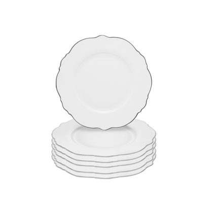 Conjunto 6 Pratos Rasos de Porcelana Maldivas com Fio Prata 28cm - Wolff