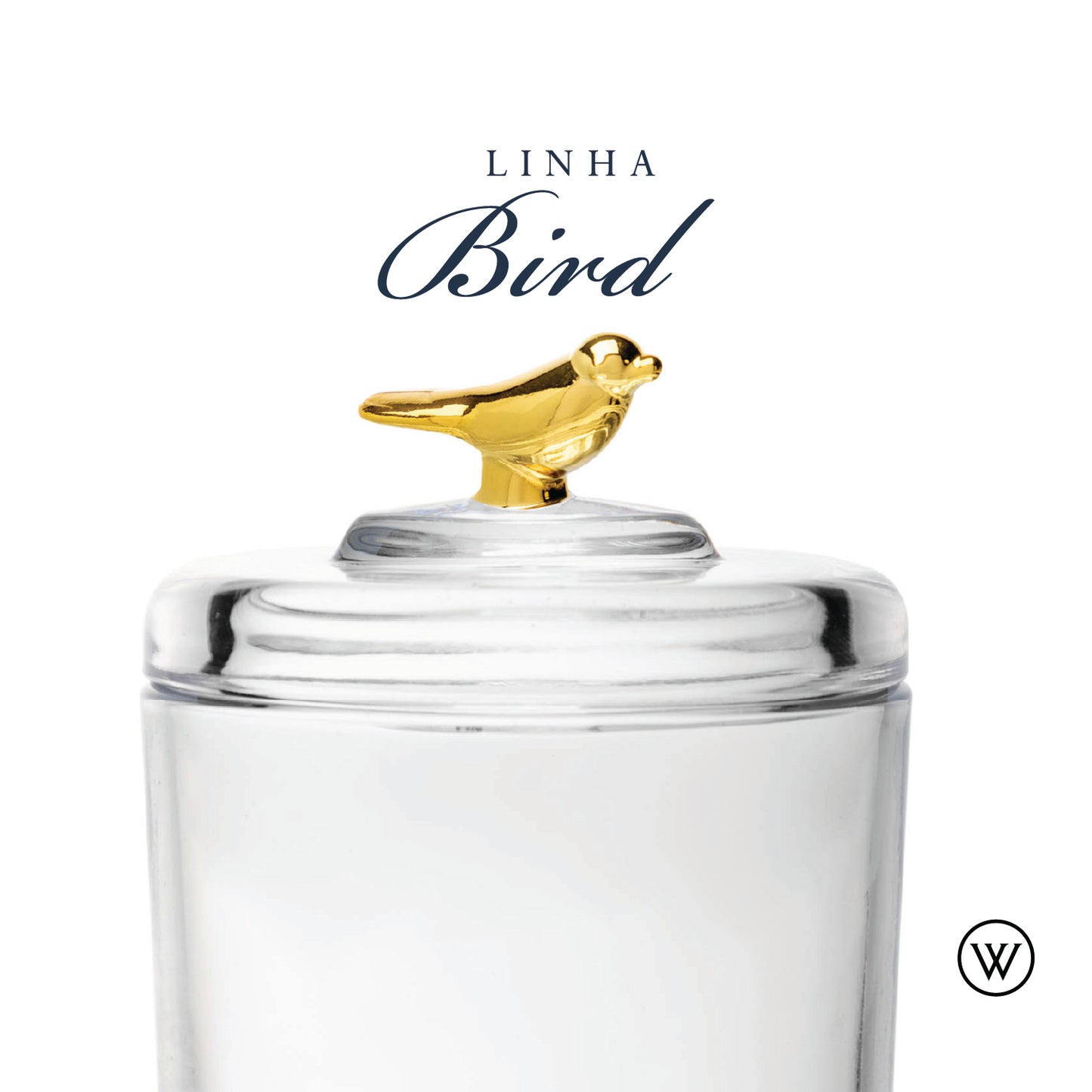 Pote com Tampa Golden Bird 10,5cm x 10,5cm x 14,5cm Cristal Ecológico - Wolff