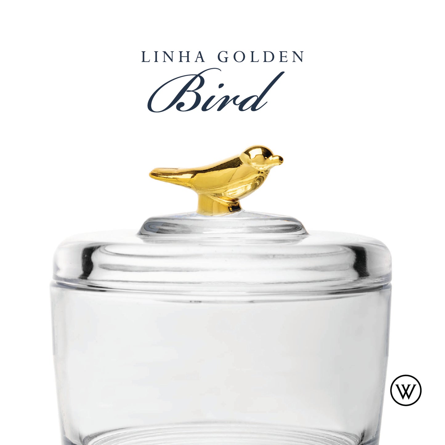 Pote com Tampa Golden Bird 7,5cm x 7cm x 8,5cm Cristal Ecológico - Wolff