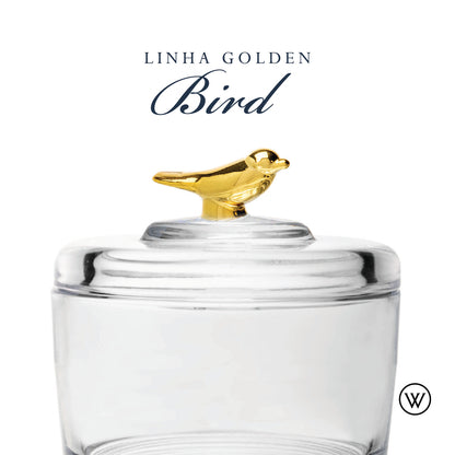 Pote com Tampa Golden Bird 7,5cm x 7cm x 8,5cm Cristal Ecológico - Wolff