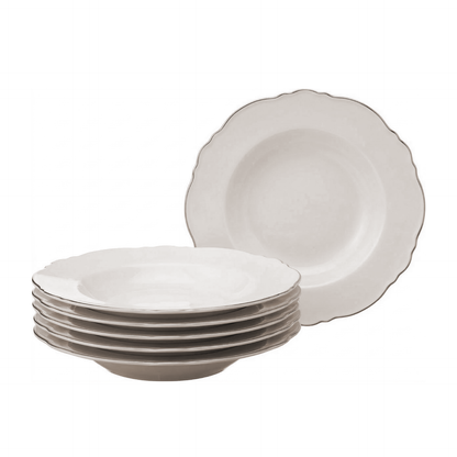 Conjunto 6 Pratos Fundos de Porcelana Maldivas com Fio Prata - Wolff