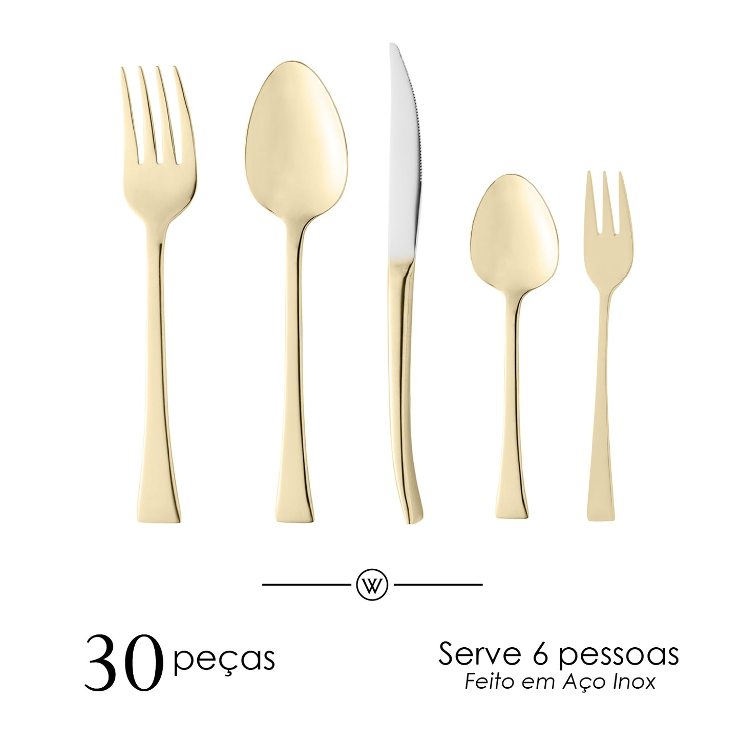 Faqueiro 30 Peças de Aço Inox Berna Dourado - Wolff