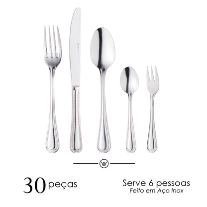 Faqueiro 30 Peças de Aço Inox Pérola - Wolff