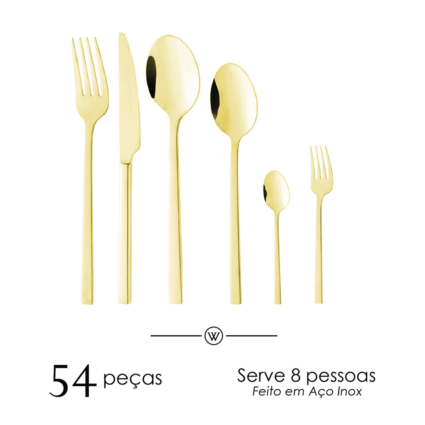 Faqueiro 54 Peças de Aço Inox Firenze Dourado - Wolff