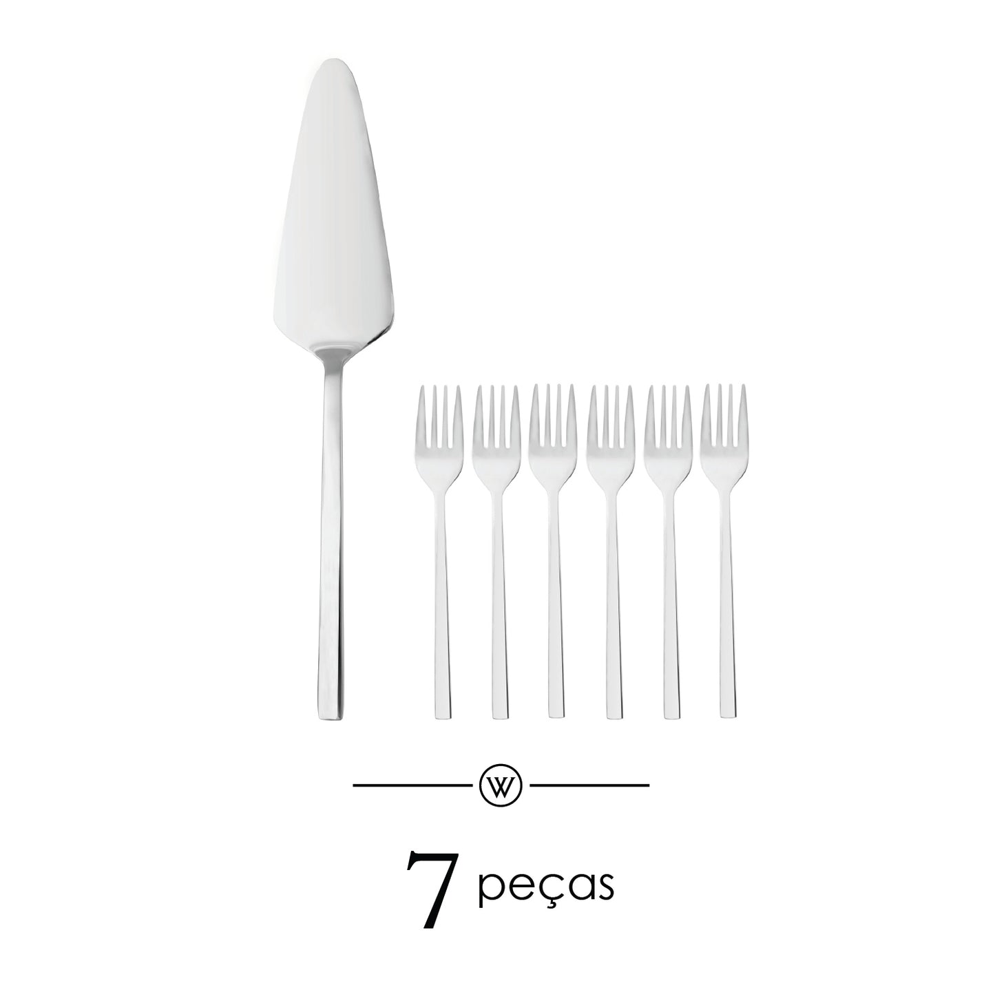 Conjunto 7 Peças Espátula para Bolo e 6 Garfos para Sobremesa Firenze Aço Inox - Wolff