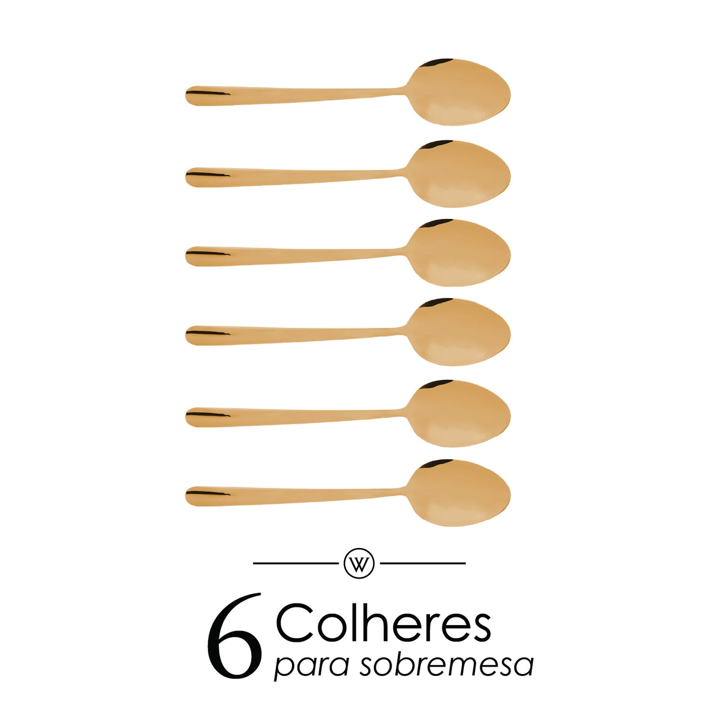 Conjunto 6 Colheres para Sobremesa Dourado Viena Aço Inox - Wolff