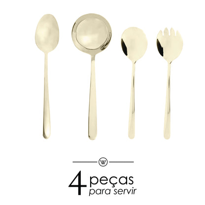 Conjunto 4 Talheres para Servir de Aço Inox Viena Dourado - Wolff