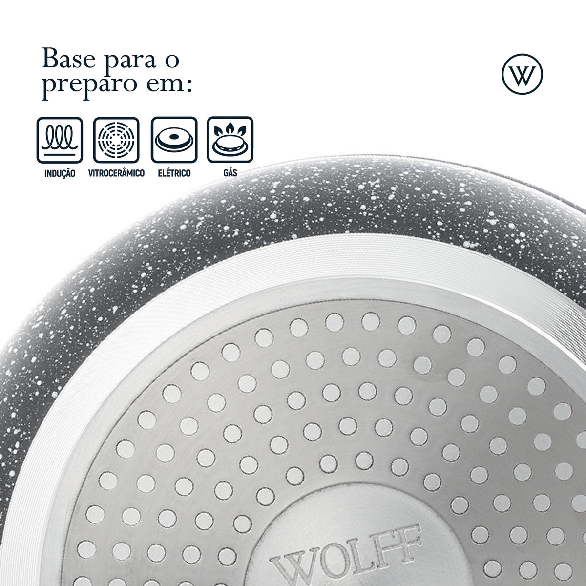 Wok de Indução com Tampa de Vidro 28cm Granilite Preta Alumínio com Revestimento Cerâmico - Wolff