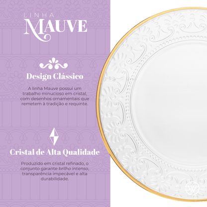 Prato para Sobremesa Mauve com Fio de Ouro 19cm x 2cm Cristal - Wolff