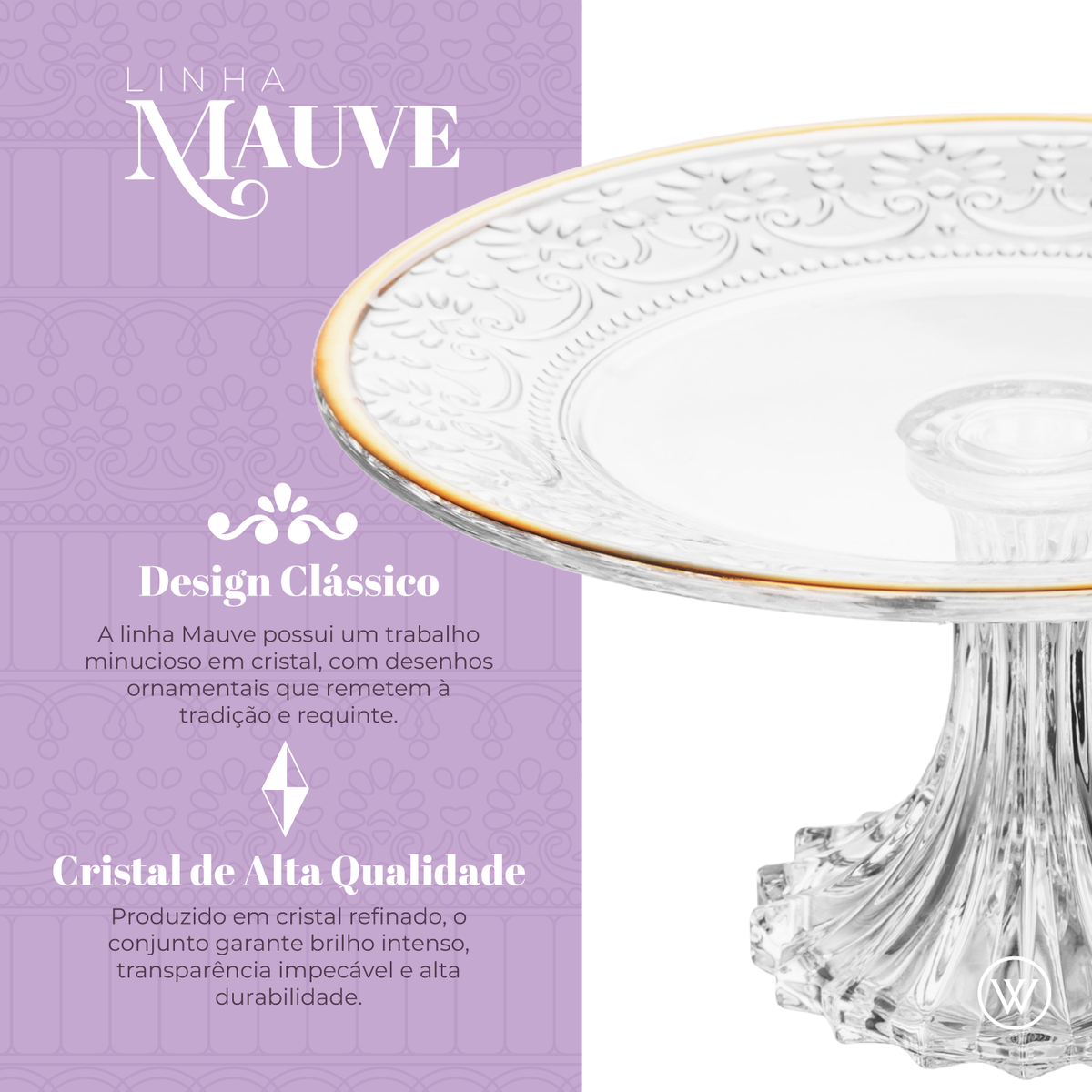 Prato com Pé Mauve com Fio de Ouro 19cm x 9,5cm Cristal - Wolff