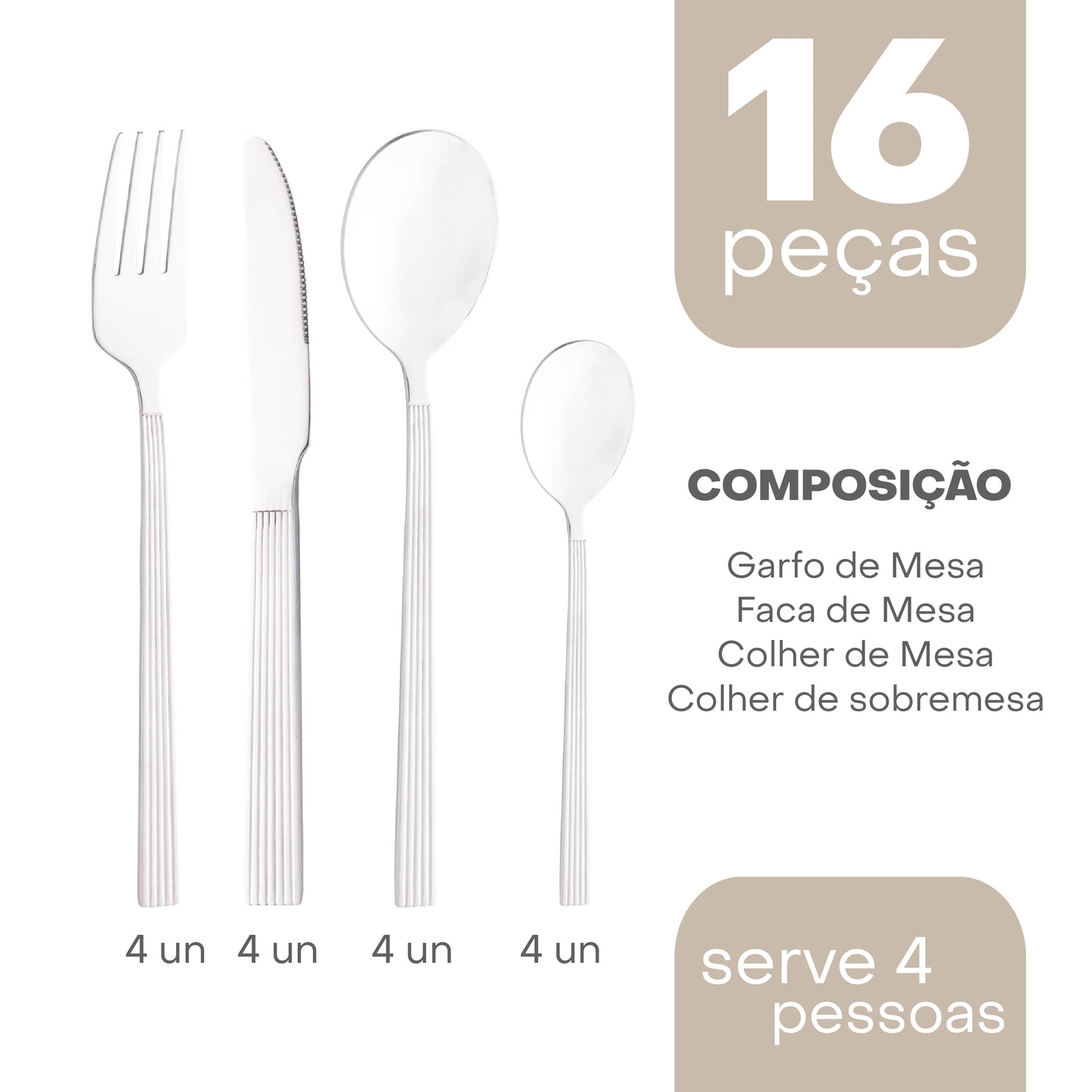 Faqueiro 16 Peças de Aço Inox Athenas - Lyor