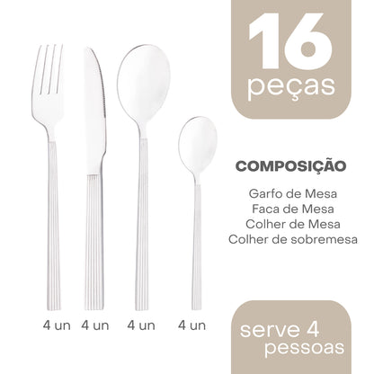 Faqueiro 16 Peças de Aço Inox Athenas - Lyor