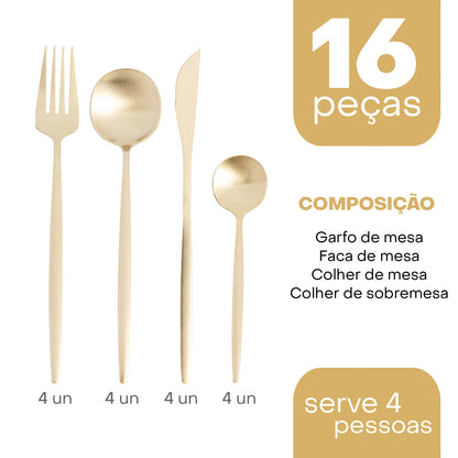 Faqueiro 16 Peças de Aço Inox Ópera Champanhe - Lyor