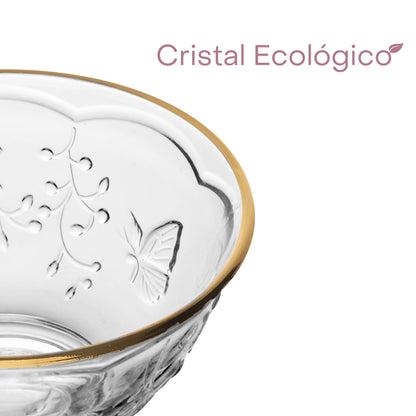 Bowl New Butterfly com Fio de Ouro 12cm x 12cm x 6,5cm Cristal Ecológico - Lyor