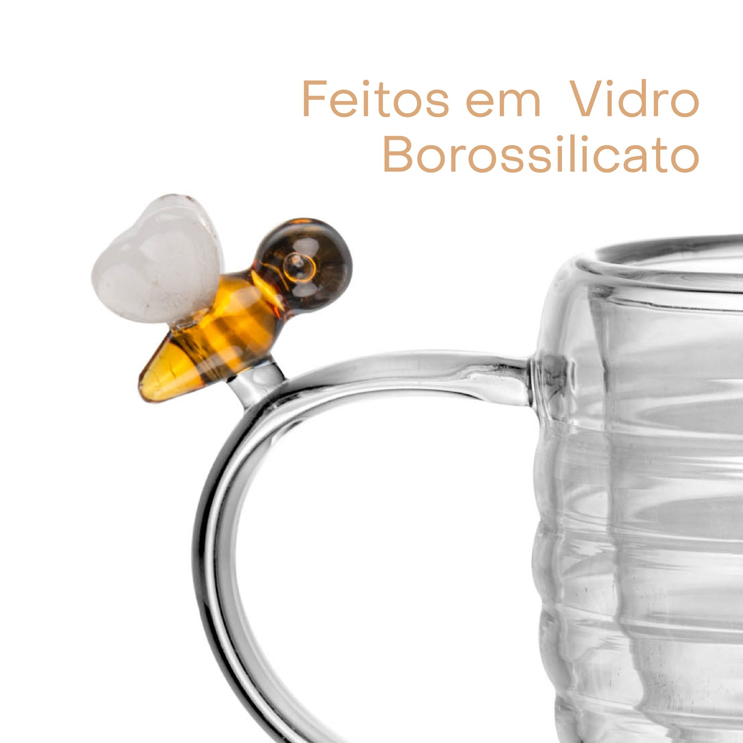 Conjunto 2 Xícaras de Chá Parede Dupla de Vidro Borossilicato Lovely Bee 180ml - Lyor