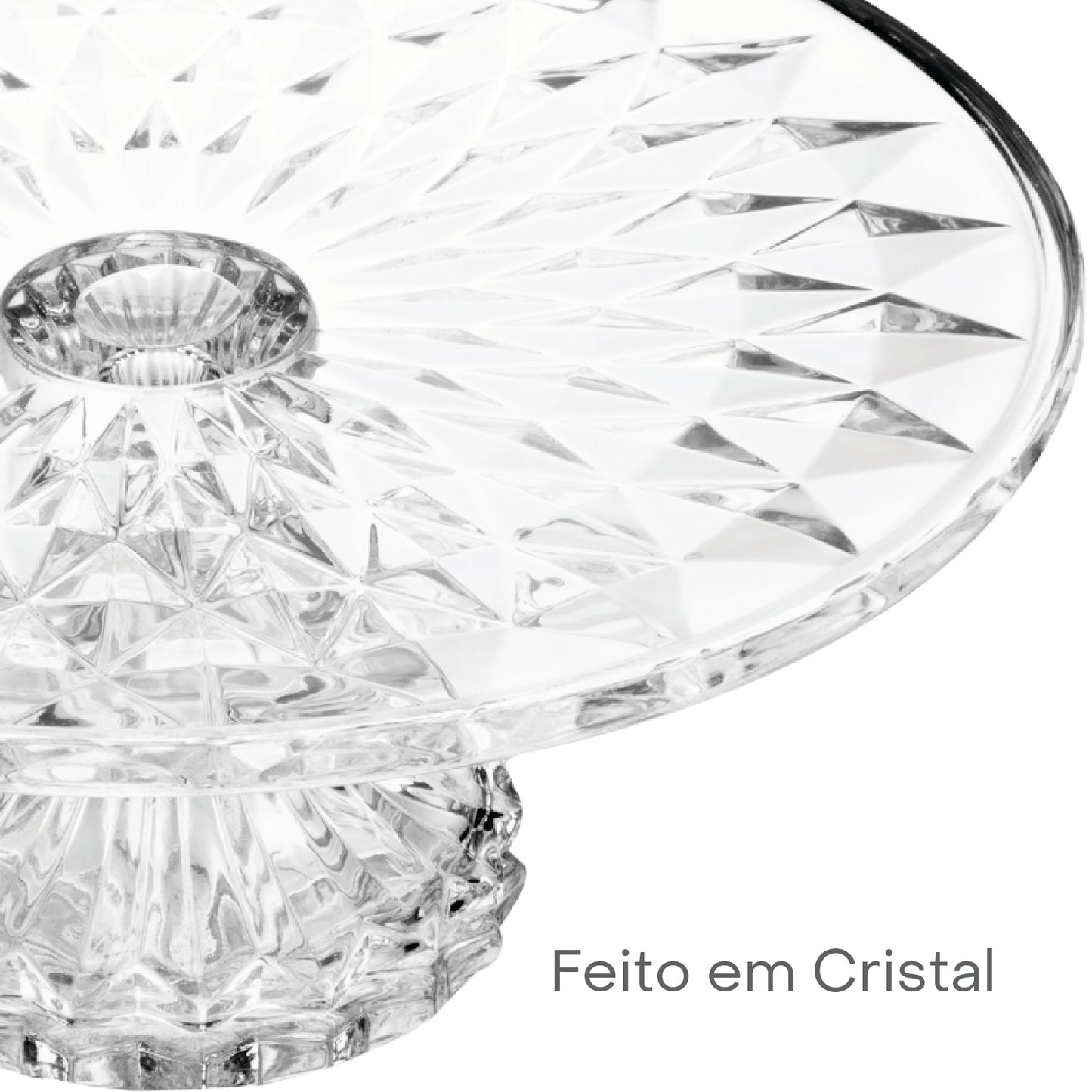 Prato para Bolo com Pé Diamond 30cm x 30cm x 11cm Cristal - Lyor