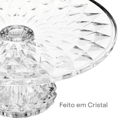Prato para Bolo com Pé Diamond 30cm x 30cm x 11cm Cristal - Lyor