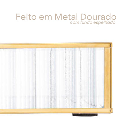Bandeja de Metal com Espelho Dourada 25cm x 15cm x 4cm - Lyor