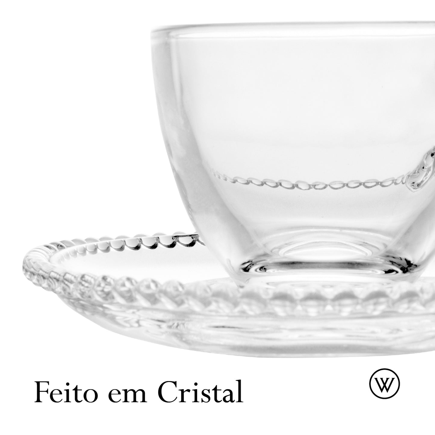 Conjunto 4 Xícaras de Café de Cristal com Pires Pearl 80ml - Wolff