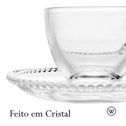 Conjunto 4 Xícaras de Café de Cristal com Pires Pearl 80ml - Wolff
