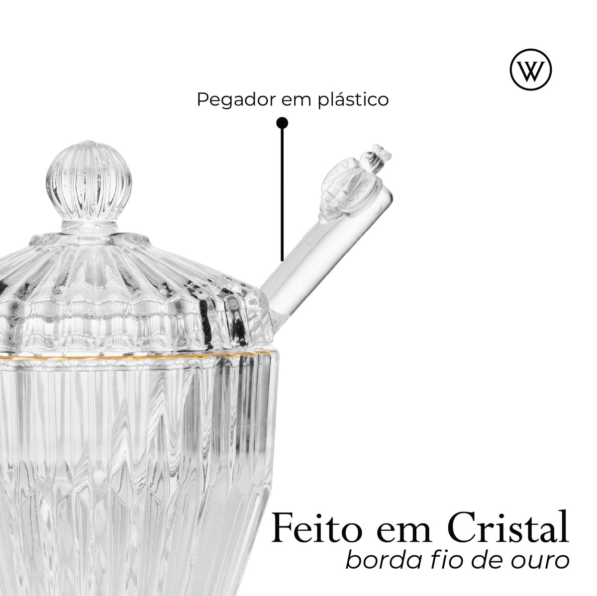 Meleira com Pegador e Tampa Império com Fio de Ouro 8cm x 8cm x 11cm Cristal Ecológico - Wolff