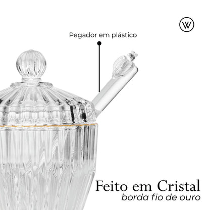 Meleira com Pegador e Tampa Império com Fio de Ouro 8cm x 8cm x 11cm Cristal Ecológico - Wolff
