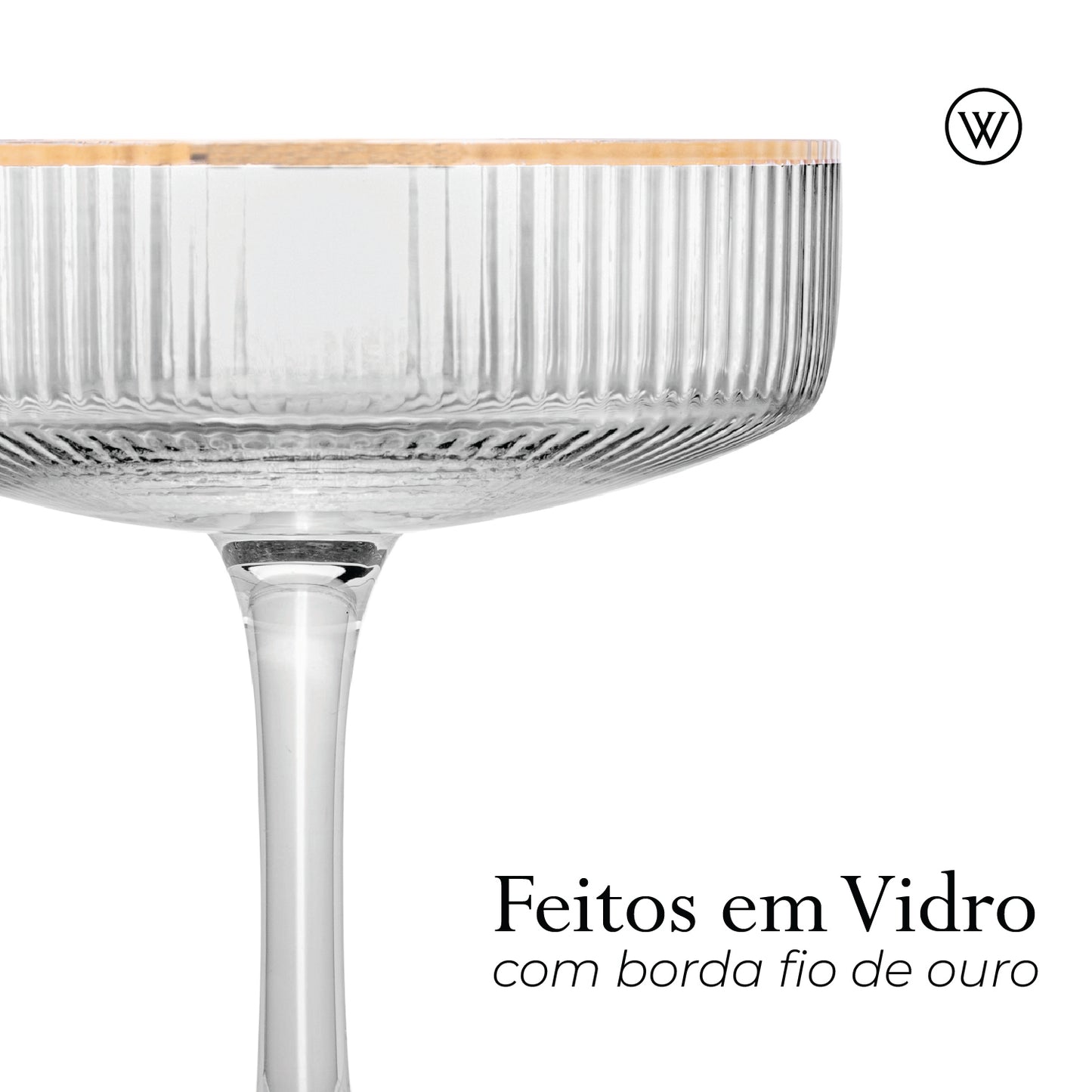 Conjunto 2 Taças Coupe de Vidro com Borda Dourada Lines 200ml - Wolff