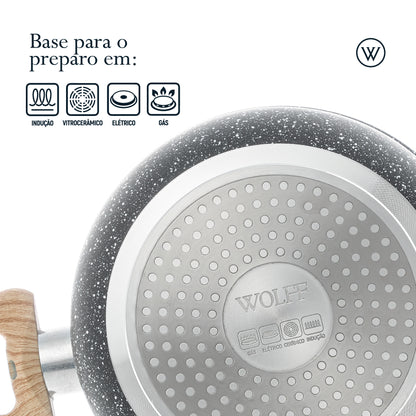 Caçarola de Indução em Alumínio Revestimento Cerâmico e Tampa de Vidro Granilite Preta 24cm - Wolff
