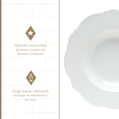 Conjunto 6 Pratos Fundos de Porcelana Maldivas Branco - Wolff