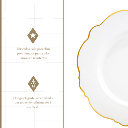 Aparelho de Jantar 42 Peças de Porcelana Maldivas com Fio de Ouro - Wolff
